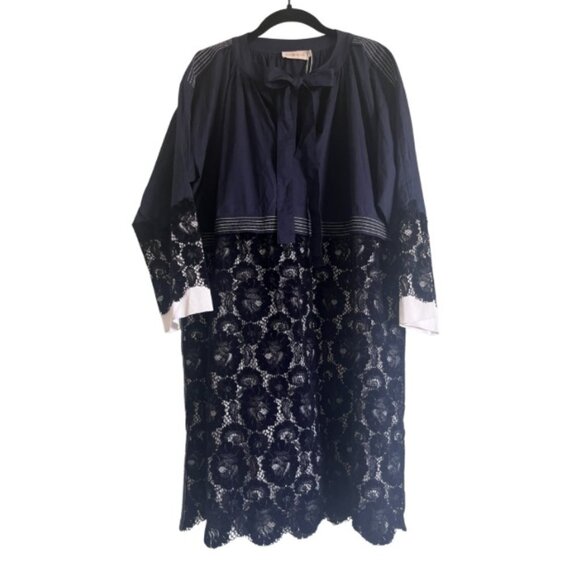 Tory Burch FW18 Runway Navy Lace Velvet Dress Bow Neck Babydoll Dress M NWT - Picture 5 of 9